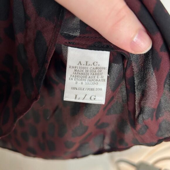 A.L.C. Burgundy Leopard Silk Sleeveless Blouse - Picture 6 of 7